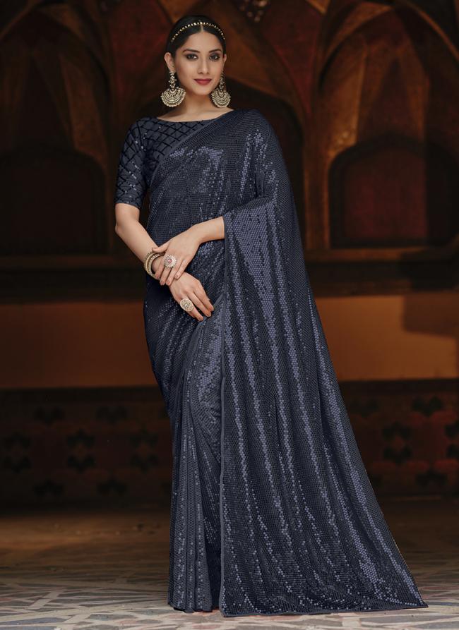 Georgette Blue Party Wear Sequins Work Saree